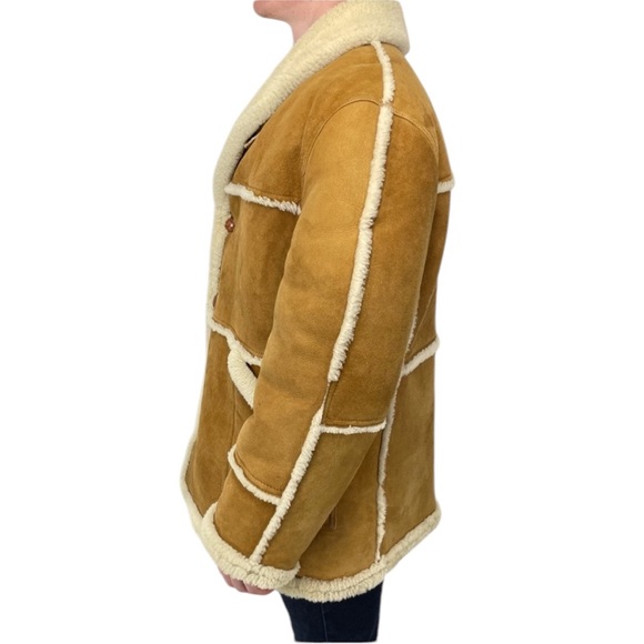 ❣️HP❣️Authentic Shearling Leather Coat Chestnut Brown and Ivory L/XL - Picture 5 of 14